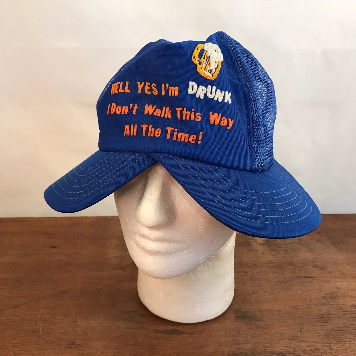 Funny Beer Drinking Blue Polyester & Mesh Novelty 2 Bill Snapback