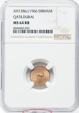 QATAR - DUBAI , 1 DIRHAM 1966 NGC MS 64 RB (BL) , RARE