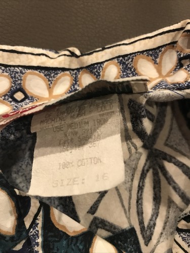 VTG HILO HATTIE ALOHA HAWAIIAN SHIRT POLYNESIAN TAPA BLUE WHITE LEAVES BOYS 16 - Picture 4 of 11