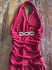 VTG Y2K rhinestone ornament halter maxi statement dress pin up