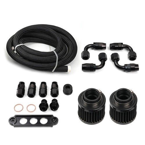 Kit deflector filtro respirador doble tanque depósito lata captura aceite 10AN 4 puertos negro - Imagen 8 de 10