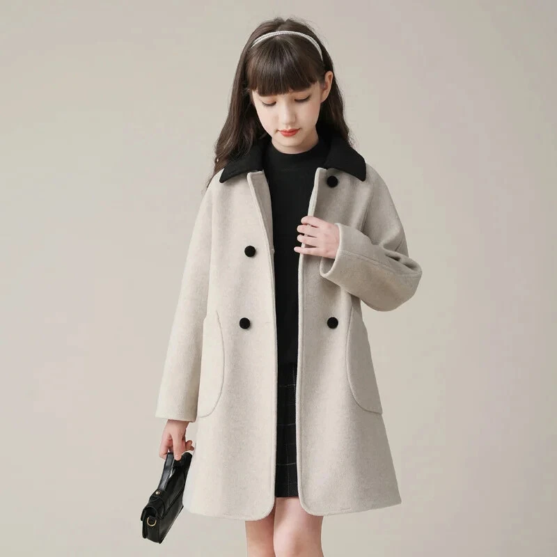 Girls Woolen Coat Overcoat Jacket Windbreak Warm Plus Thicken Winter Cotton Gift - Image 3 of 4
