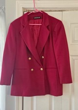 Vintage Cherry Red Womens Wool Blazer With Gold Buttons