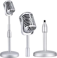 Facmogu Vintage Desktop Microphone Prop Model with Adjustable Stand, Classic Ret