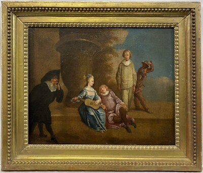 Original 18th C. Continental School Commedia Dell arte Italian Theater Comedians