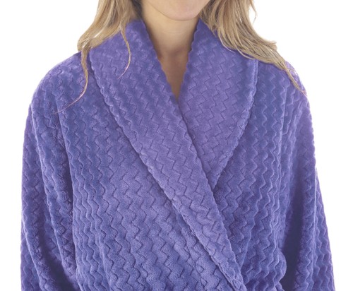 Dressing Gown Slenderella Ladies Zig Zag Robe Shawl Collar Wrap Fleece Housecoat - Picture 22 of 82