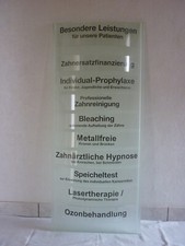 Praxis-Werbetafel Acryl f&uuml;r Zahnarztpraxis, 43 x 100 x 0,8 cm,  gebraucht, Varia
