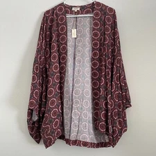 World Market Kimono Cardigan Women One Size Burgundy Viscose Topper Bohemian