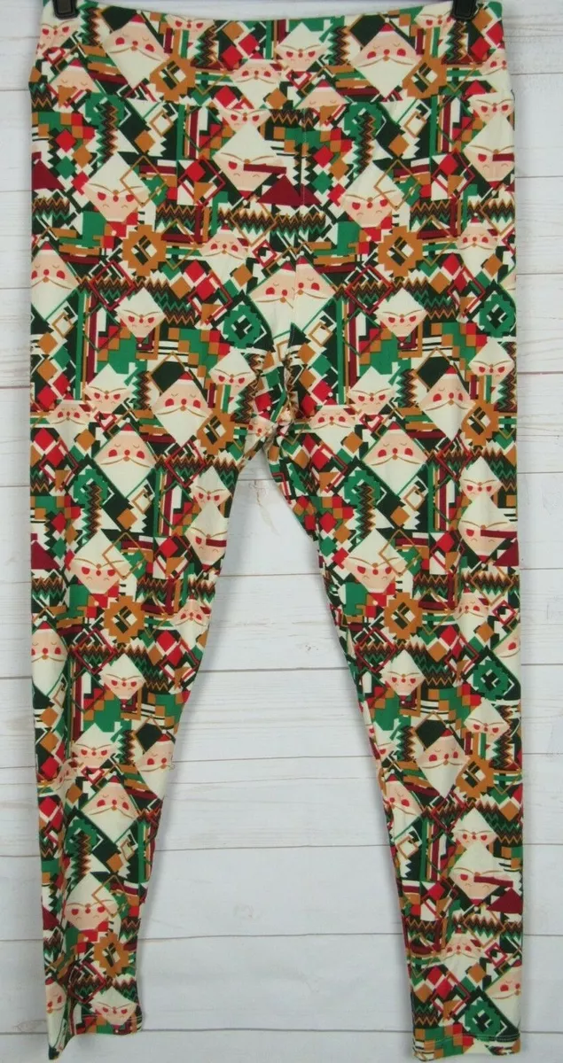 LuLaRoe Women s Christmas Leggings Green Red White with Santa