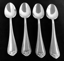 ONEIDA Stainless PACIFICA Set Of 4 SOUP SPOONS 7 1/8" Glossy Beaded Flatware