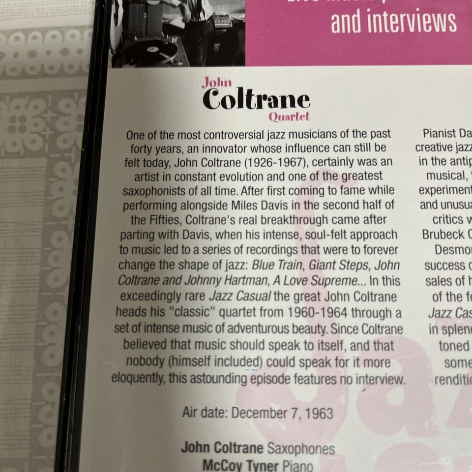 John Coltrane and Dave Brubeck. Two Performances. Region Free. Jazz. 1960’s. Ex - Image 4 of 4