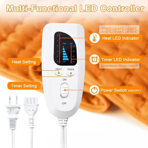 Electric Heating Pad For Back Pain & Cramps Relief 33"x17"6 Level Auto Shut Off - Picture 28 of 32