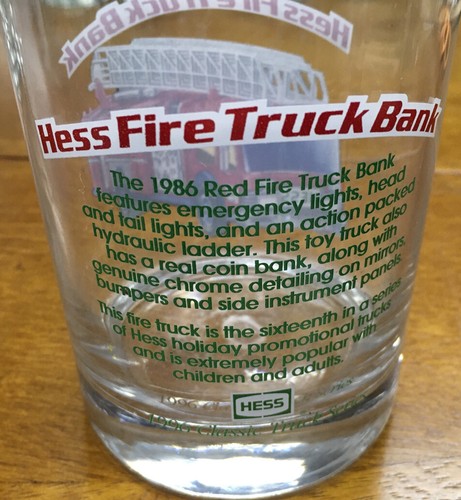 Hess Fire Truck Bank Tumbler Glass, 1986 Classic Truck Series - Picture 2 of 2