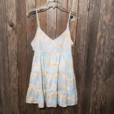 Altar'd State L Swing Mini Dress Blue Peach Tiered Tie Dye Sundress Flowy Large