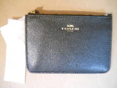 NWT Coach Black Crossgrain Leather Key Pouch $65 F57854
