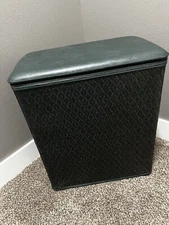 Vintage Burlington Laundry Hamper Wicker Dark Green Mid Century Modern Retro