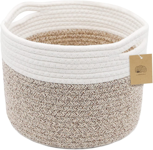Small Rope Basket round Woven Basket with Handle 9.5X9.5X7.1 in Cute Cotton Nurs - Picture 8 of 12