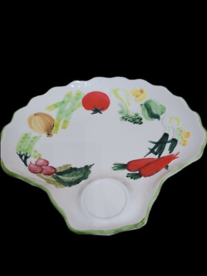 Porcelain 12'' Broccoli shaped Snack Tray Plater Carrot Onion Veg Encrusted Japan