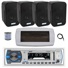 Pyle Bluetooth Marine Receiver, Cover, Antenna,Wire, 4x 3.5" 300W Black Speakers