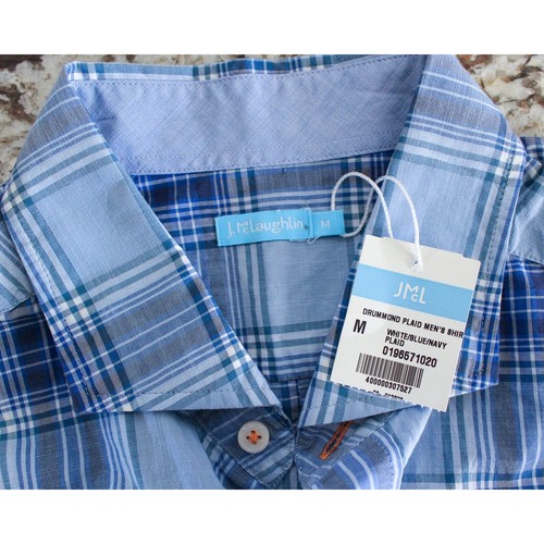 Camicia J.McLaughlin uomo blu medio a quadri con bottoni manica lunga Drummond - Foto 5 di 6