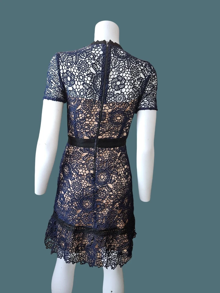 Vestido Aqua Floral Crochet Encaje Femenino Chic Boho Azul Marino/Negro Forrado Mujeres XS Foto 4 de 4