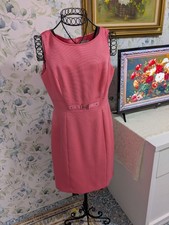 Tahari Ladies Petite Size 8 Bright Pink Sleeveless Sheath Dress Knee Length