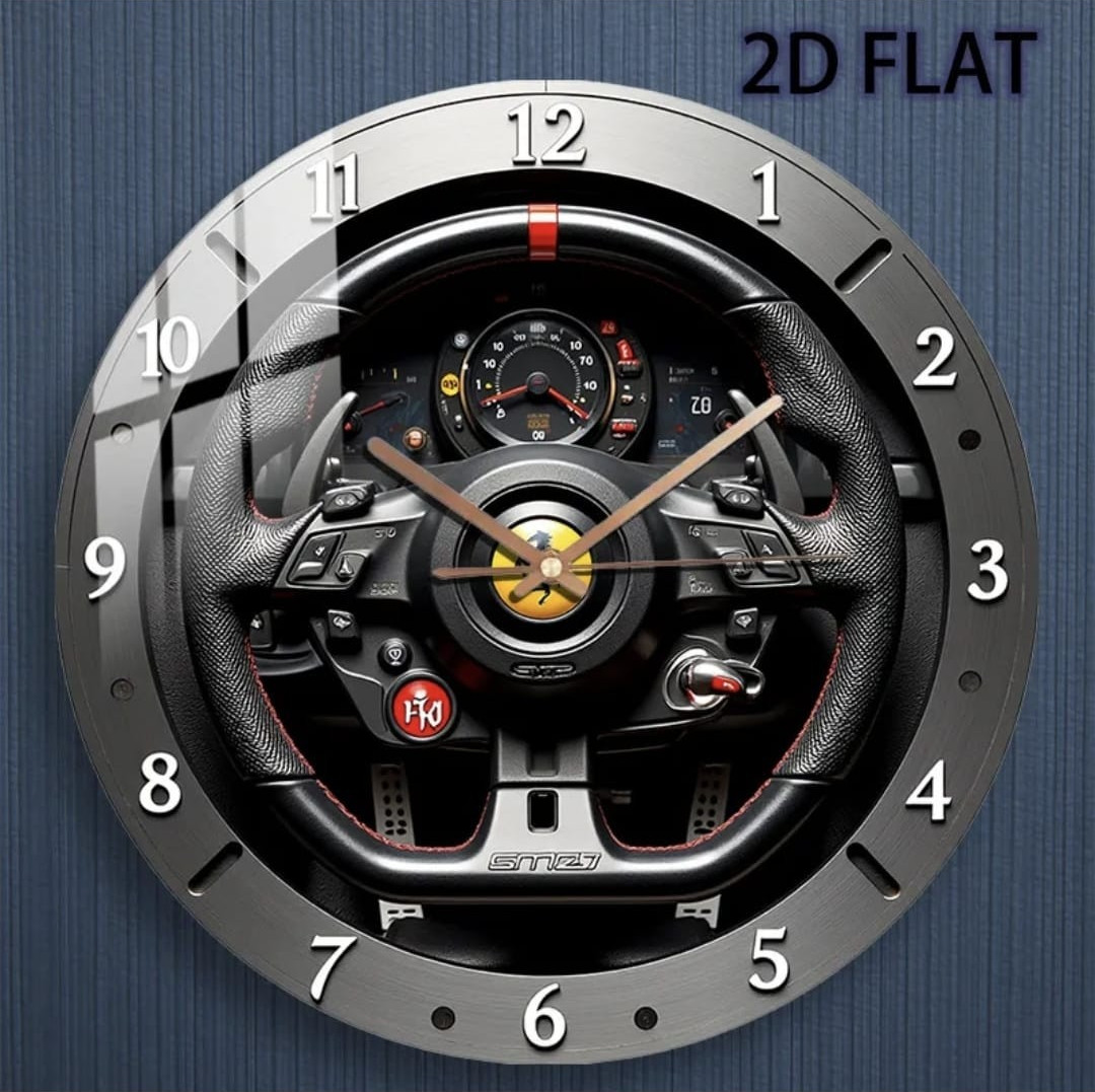 12 Inch Modern Round Glass Wall Clock With Directional Streering Wheel