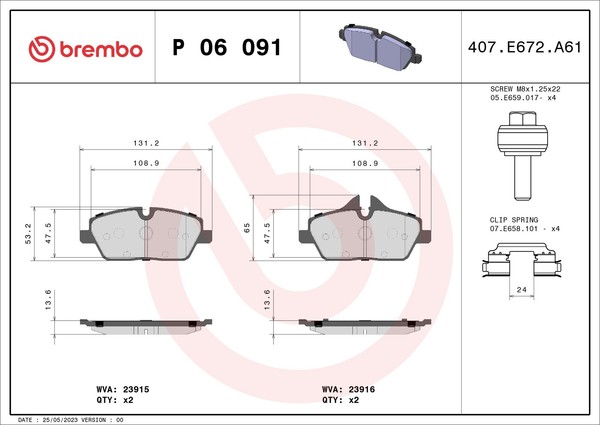 Bremsbelagsatz Scheibenbremse Prime Brembo P 06 091 FüR I01 BMW I3 Electric-image
