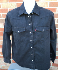 Women  s Levi  s Pearl Snap Black Denim Western Shirt Size medium NWT