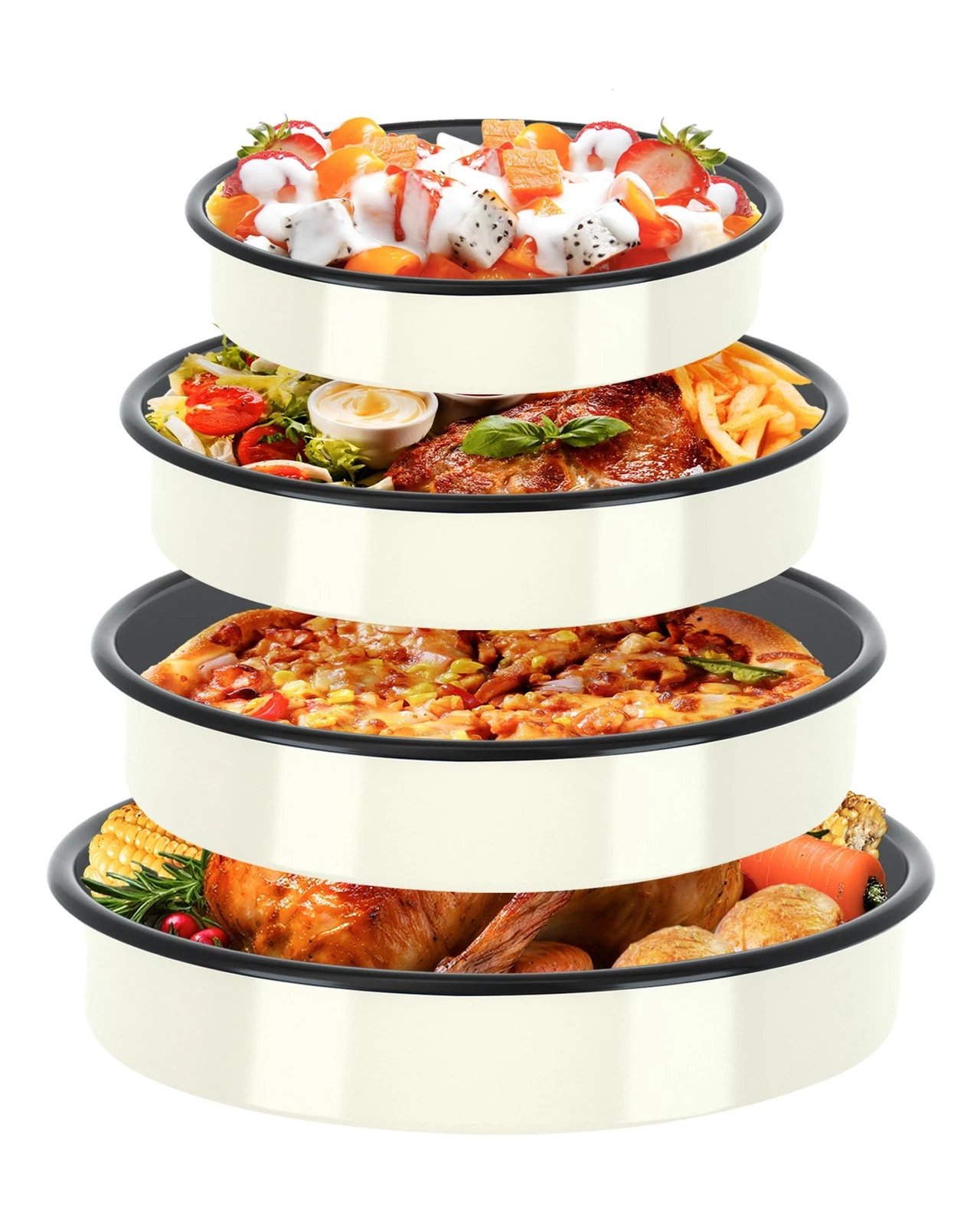 MCCSI Roasting Pans Set Round Baking Dish 4-Pack 14 inch, Creamy White