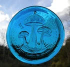 Blenko Glass Suncatcher - Mushrooms - Cerulean