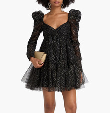 Zimmermann Glittered Tulle Ruched Mini Dress Size 0 AU/UK 8 US 4 Black EUC L/S