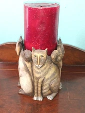 Vintage Signed Marsha McCarthy Cat Pillar Candle Holder Kitty