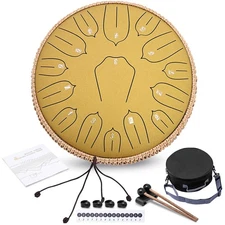 Steel Tongue Drum - 13 Inch 15 Notes C-key Handpan Drum Percussion Instrument...
