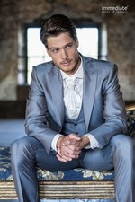 Wedding Tuxedo Bespoke Mens Suits Peak Lapel Blue Groom Business Workwear 3Pcs