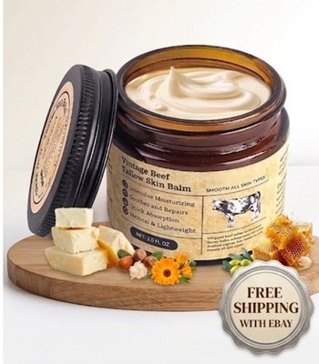 Grass Fed Beef Tallow & Honey Balm 100% Organic Skin Moisturizer Face Body 2oz
