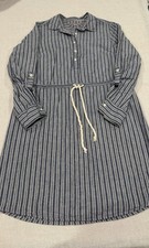 Tommy Hilfiger Shirt Dress Roll Tab Sleeves Rope Drawstring Shirttail Hem Stripe