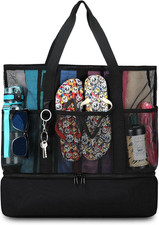 Beach Bag with Cooler,Mesh Beach Bags for Women Sandproof for Pool and Swimming