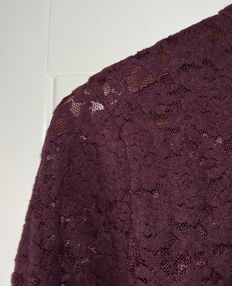 Top Express Cuello Simulado Encaje Manga Larga Transparente Ajustado Borgoña Mujer L Capricho Foto 4 de 4