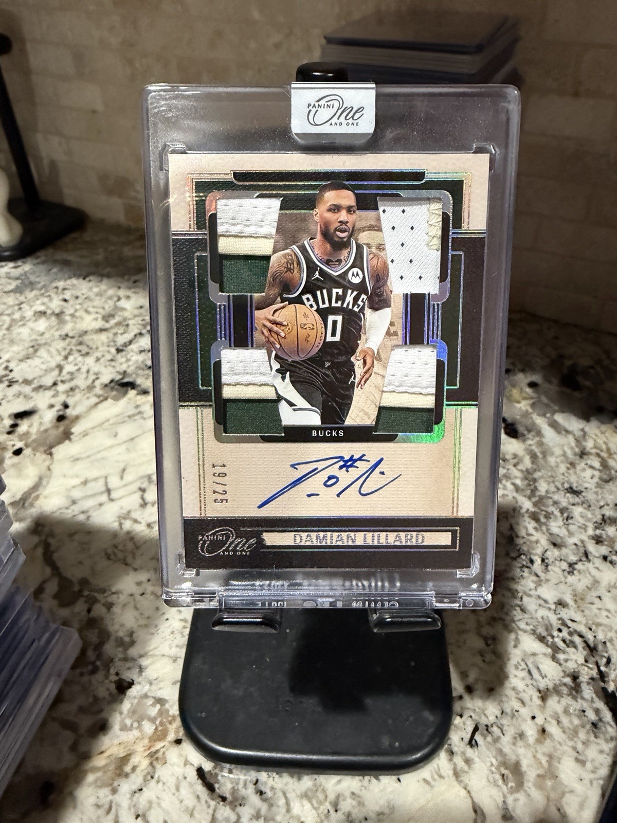 2024 Panini One And One Damian Lillard Quad Jersey Patch Auto /25 Bucks