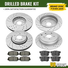 Front Rear Drilled  Brake Rotors And Ceramic Pads Set for 2014 - 2018 Acura RDX