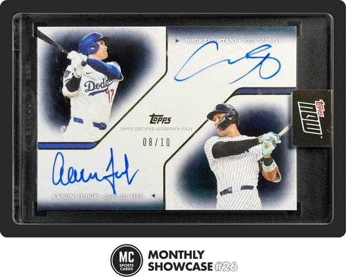 SHOHEI OHTANI AARON JUDGE 2025 TOPPS MVP COLL DUAL ON CARD AUTO BLACK FOIL 8/10