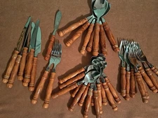 Old Homestead Wood Silverware Set Stainless Vintage 37 Piece