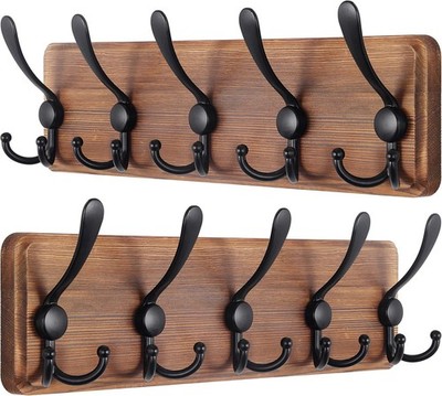 SKOLOO Garderobe Wandmontage - 2er Pack Holz Schwerlast Rustikal Kleiderhaken