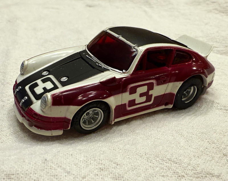 AFX Porsche 911 HO Scale Slot Car #3 Burgundy/White Vintage 1970 A/FX