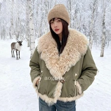 Real Fur Coat Jacket Women's Short Style Rabbit Fur Lining Warm Wool Collar Coat