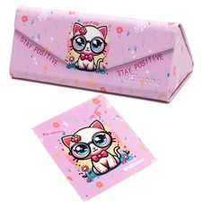 Cute Cartoon Eyeglass Case Triangle Foldable Magnet Closure Sunglasses Pink Cat