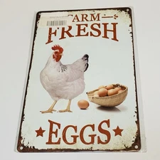 Farm Fresh Eggs Chicken 8 “ x 12” Metal Tin Sign Wall Art Hanging Decor