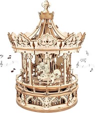 ROKR 3D Wooden Puzzles Music Box - DIY Model Building Kit Mechanical Merry-go-Ro