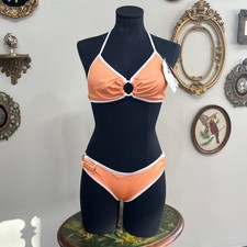 Vintage Y2K Coquette Orange White Ring Bikini Lingerie Set Size M